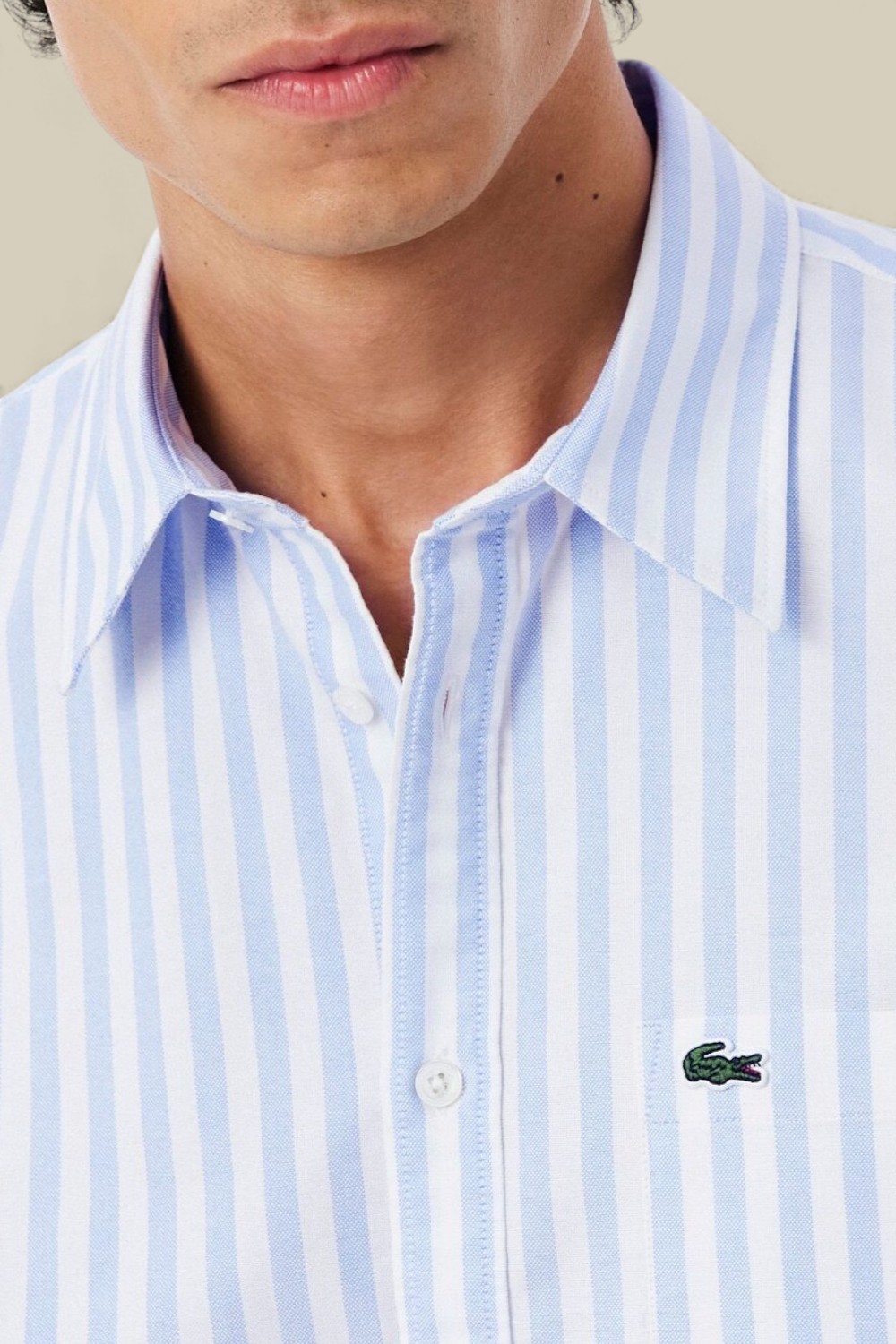 תמונת תקריב דוגמן של חולצת כפתורים אוקספורד