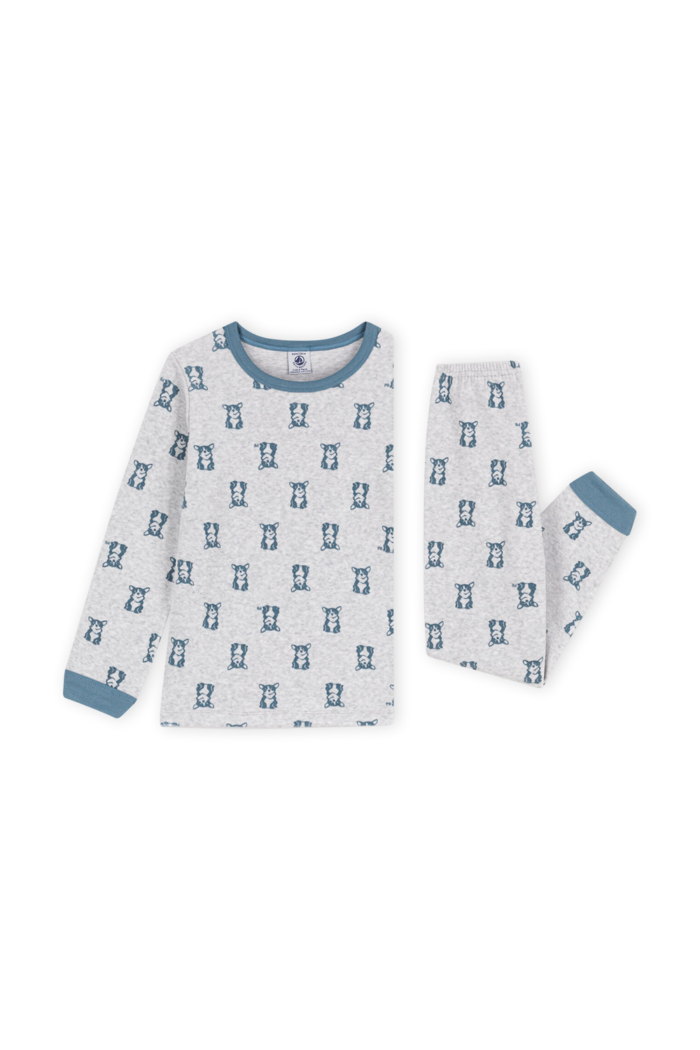 תמונת פנים של סט פיג'מת קטיפה ארוך עם הדפס - גילאי 2-5