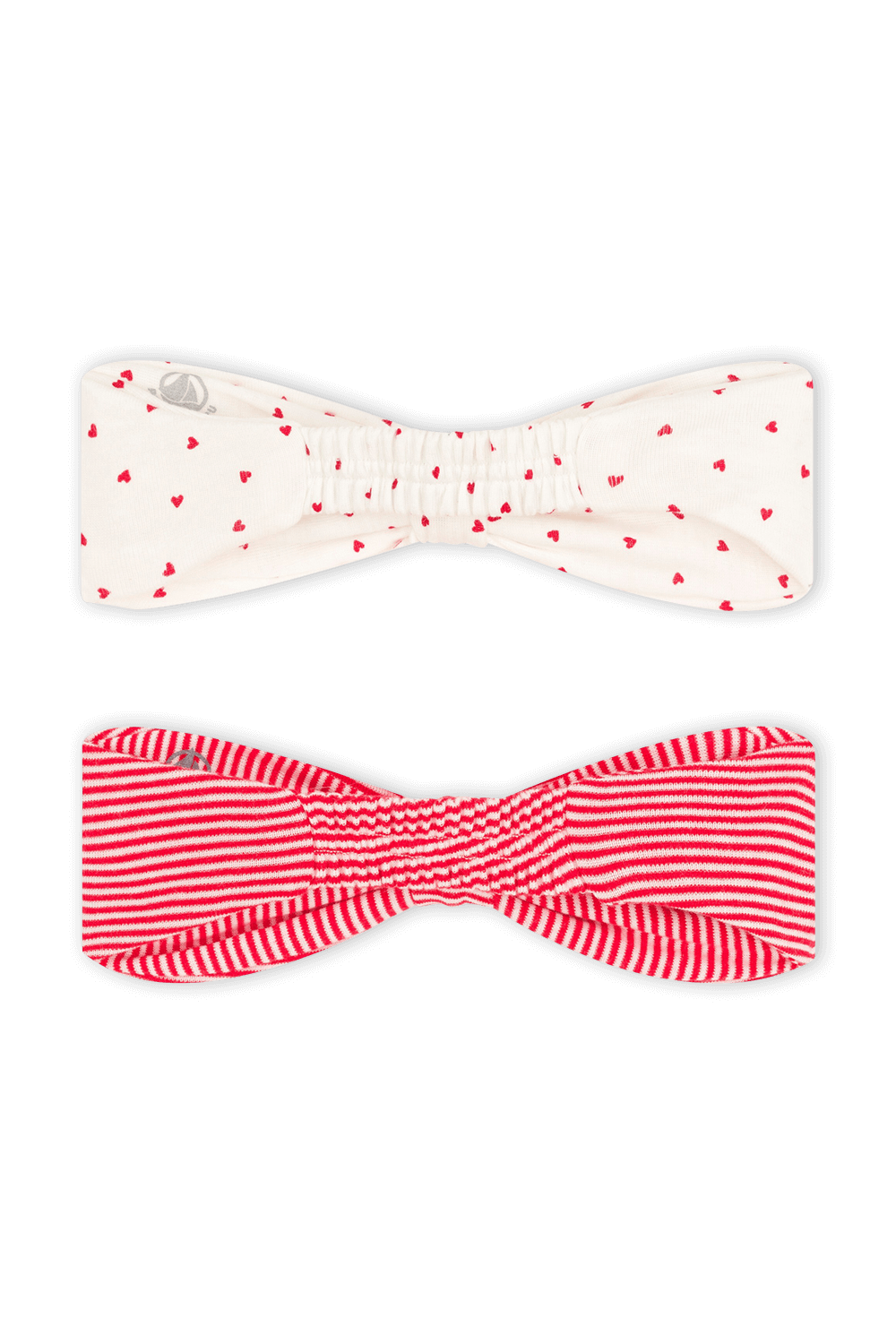 תמונה אחורית של מארז שני פפיונים לשיער בגווני אדום ולבן