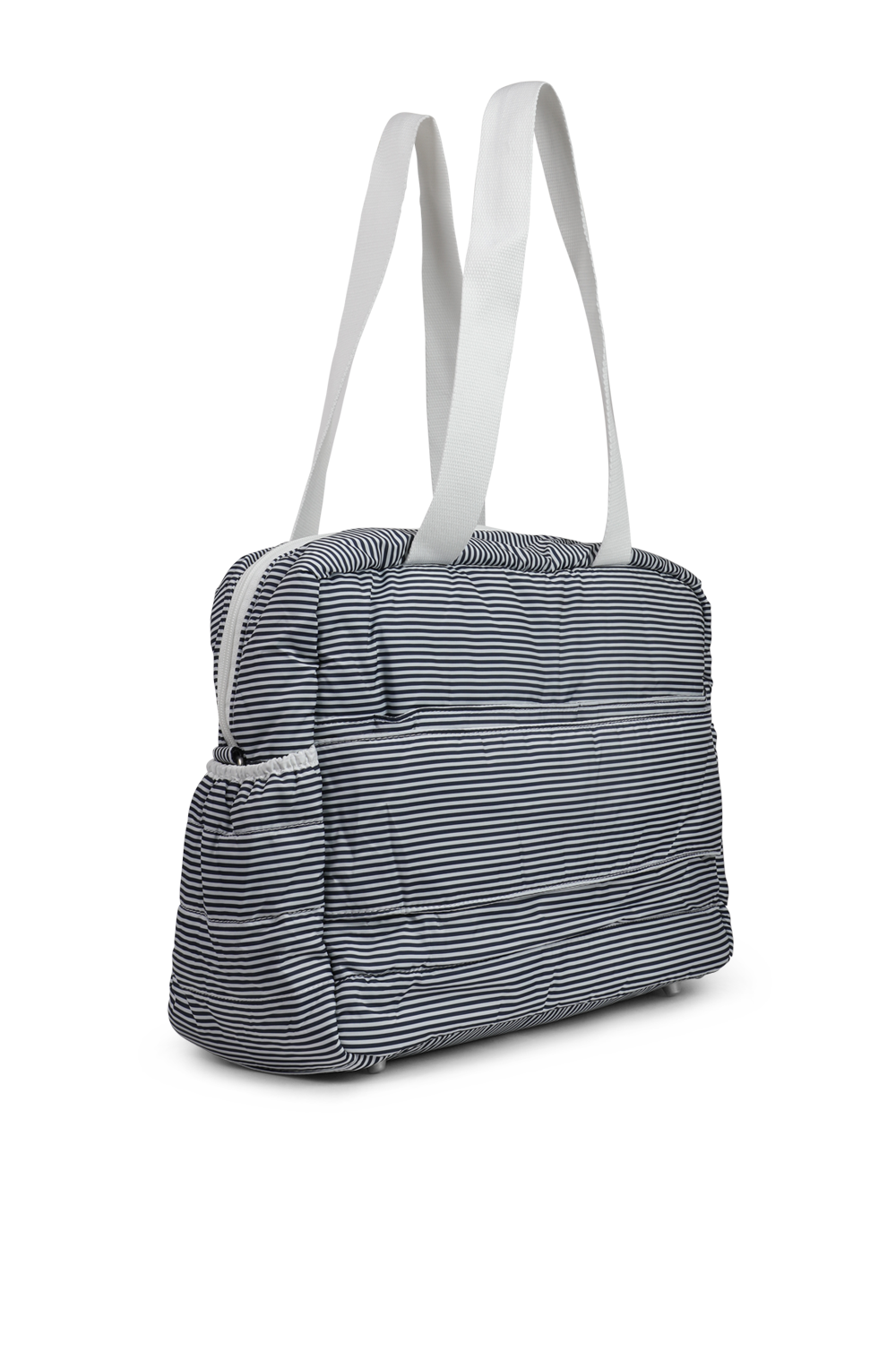 תמונה אחורית של תיק החתלה בהדפס פסים