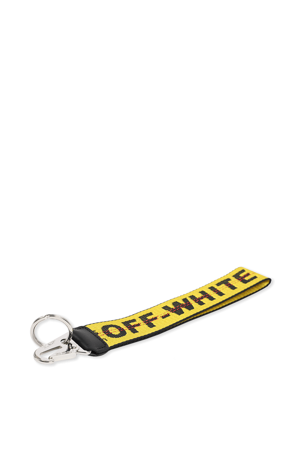 תמונת תקריב של מחזיק מפתחות ממותג תעשייתי בגווני צהוב ושחור