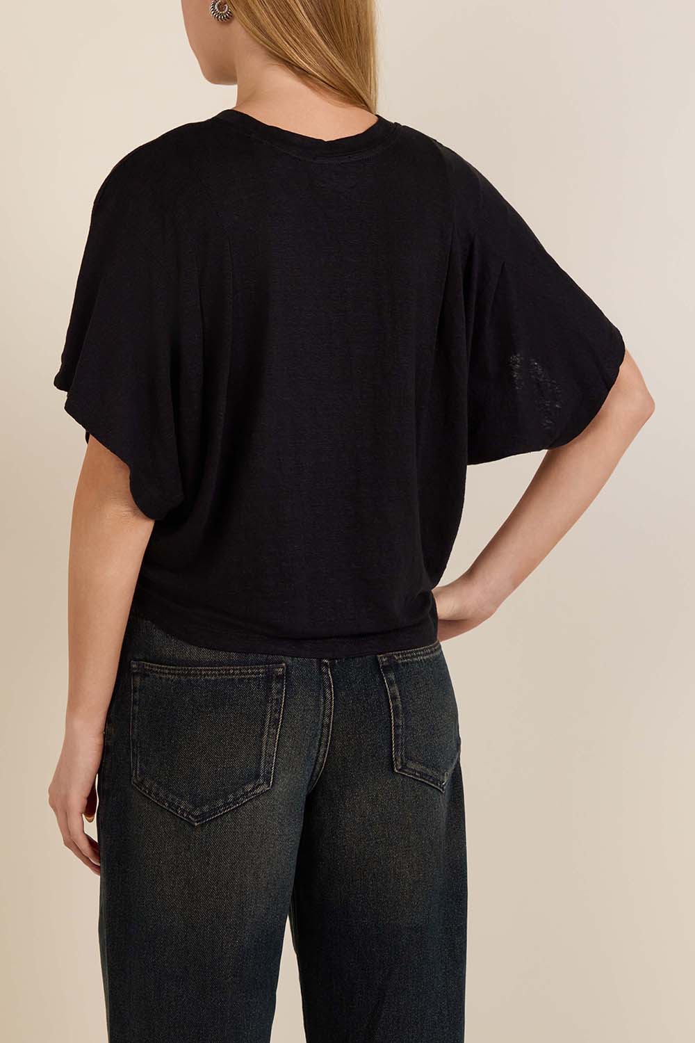 תמונת דוגמן אחורית של חולצת טי עטלף מפשתן