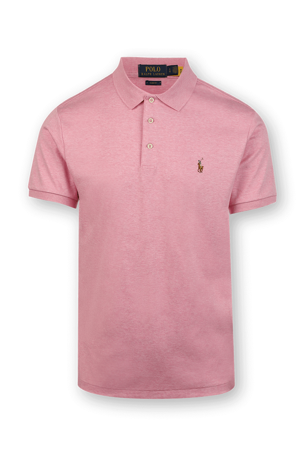 תמונה קידמית של Knit Sleeve 3 Buttons Cotton Polo Shirt in Pink