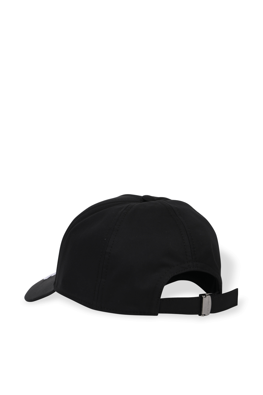 תמונה אחורית של כובע מצחייה עם רקמת לוגו בשחור ולבן