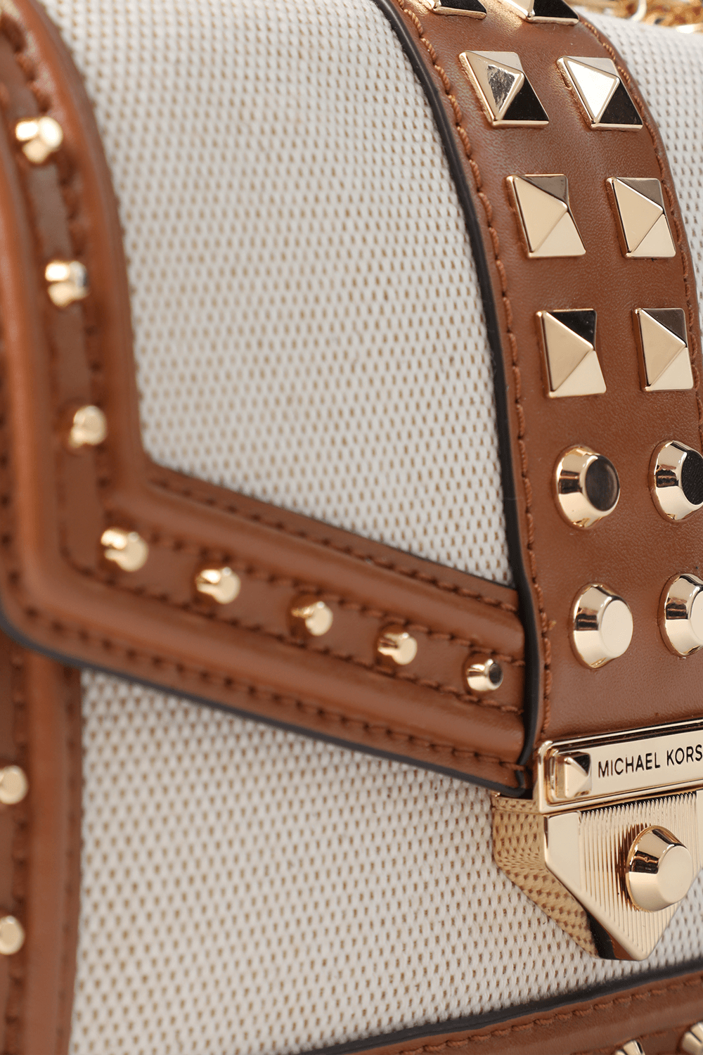 soho small studded leather and canvas shoulder bag