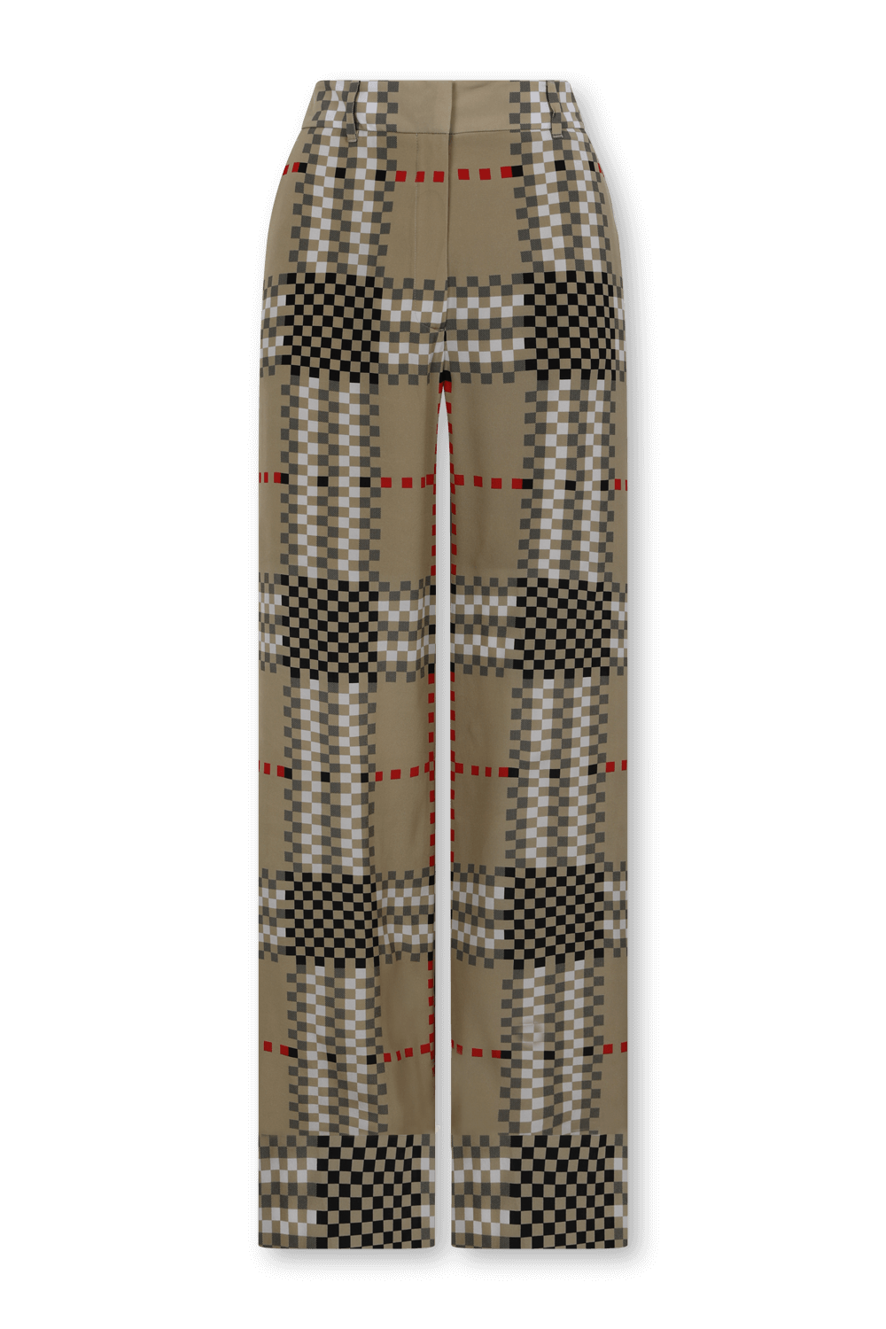 תמונה קידמית של מכנסי משי ארוכים בעיצוב משבצות