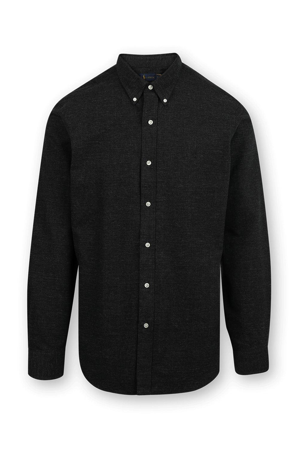 תמונה קידמית של חולצת כפתורים שחורה ומחויטת