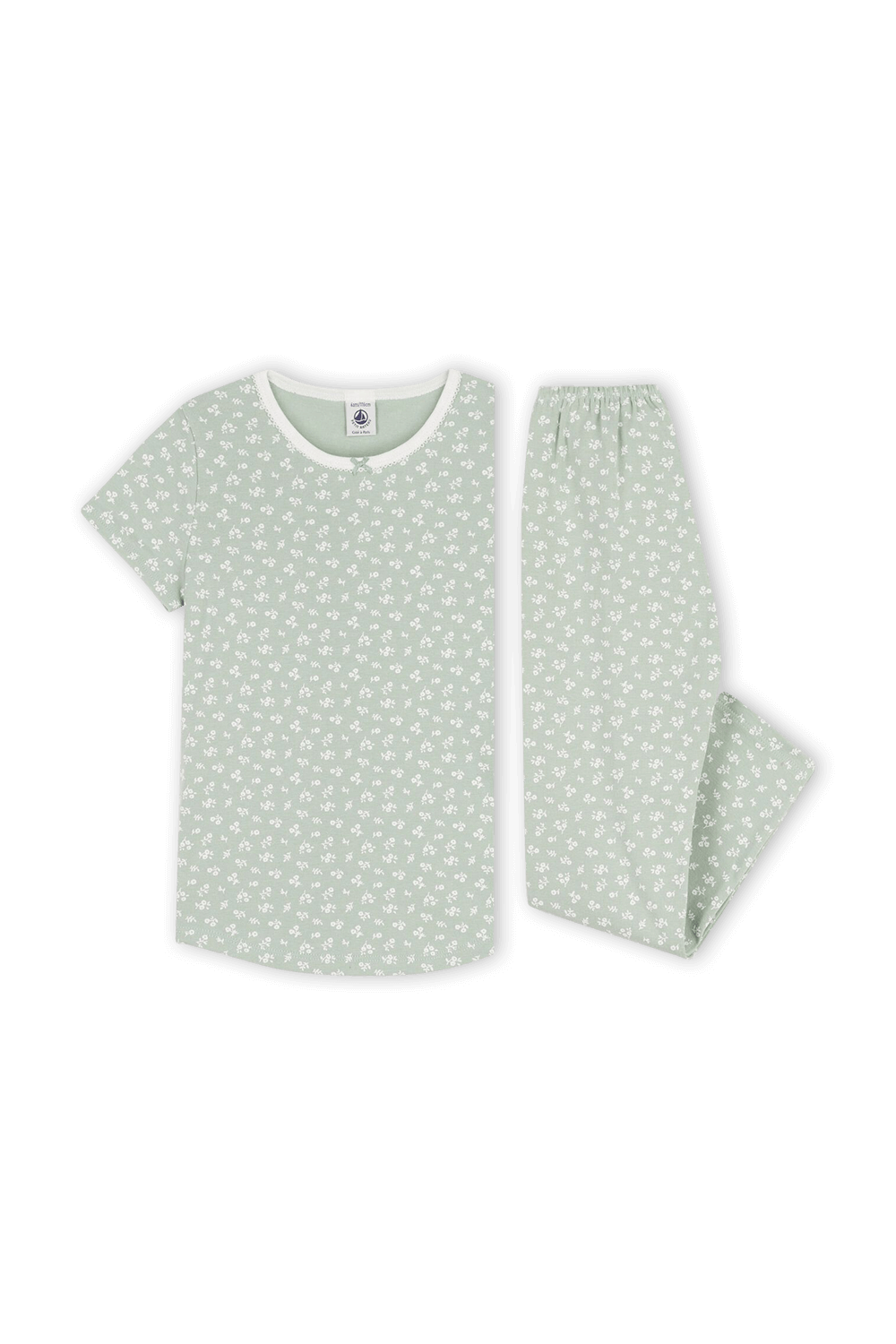 תמונת פנים של גילאי 2-4 סט פיג'מה פרחוני בצבע ירוק