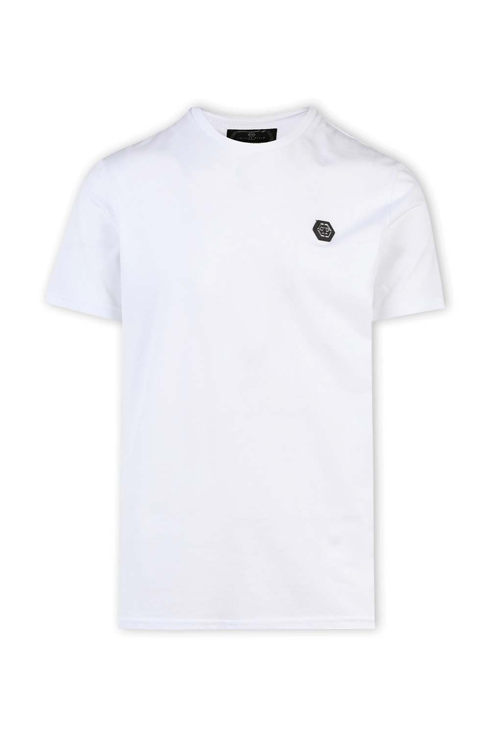 תמונה קידמית של חולצת טי עם לוגו מטאלי