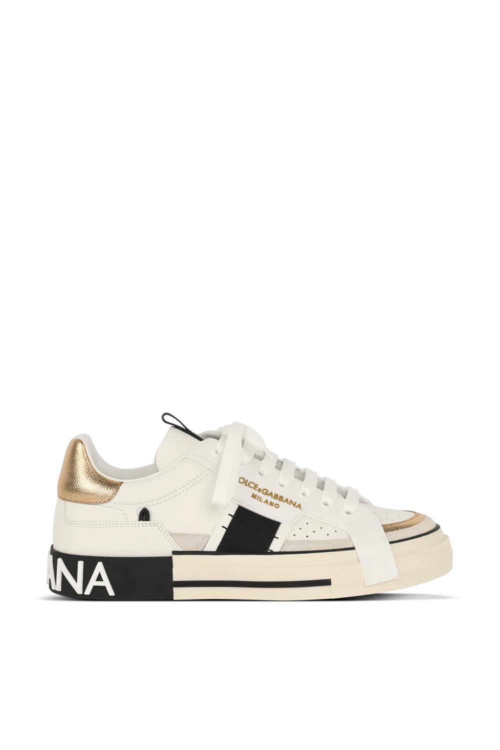 Low Top Sneakers in White and Gold DOLCE & GABBANA