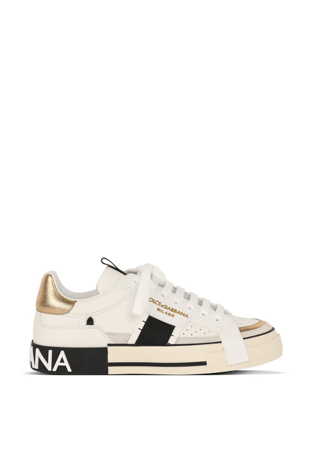 תמונה קידמית של Low Top Sneakers in White and Gold