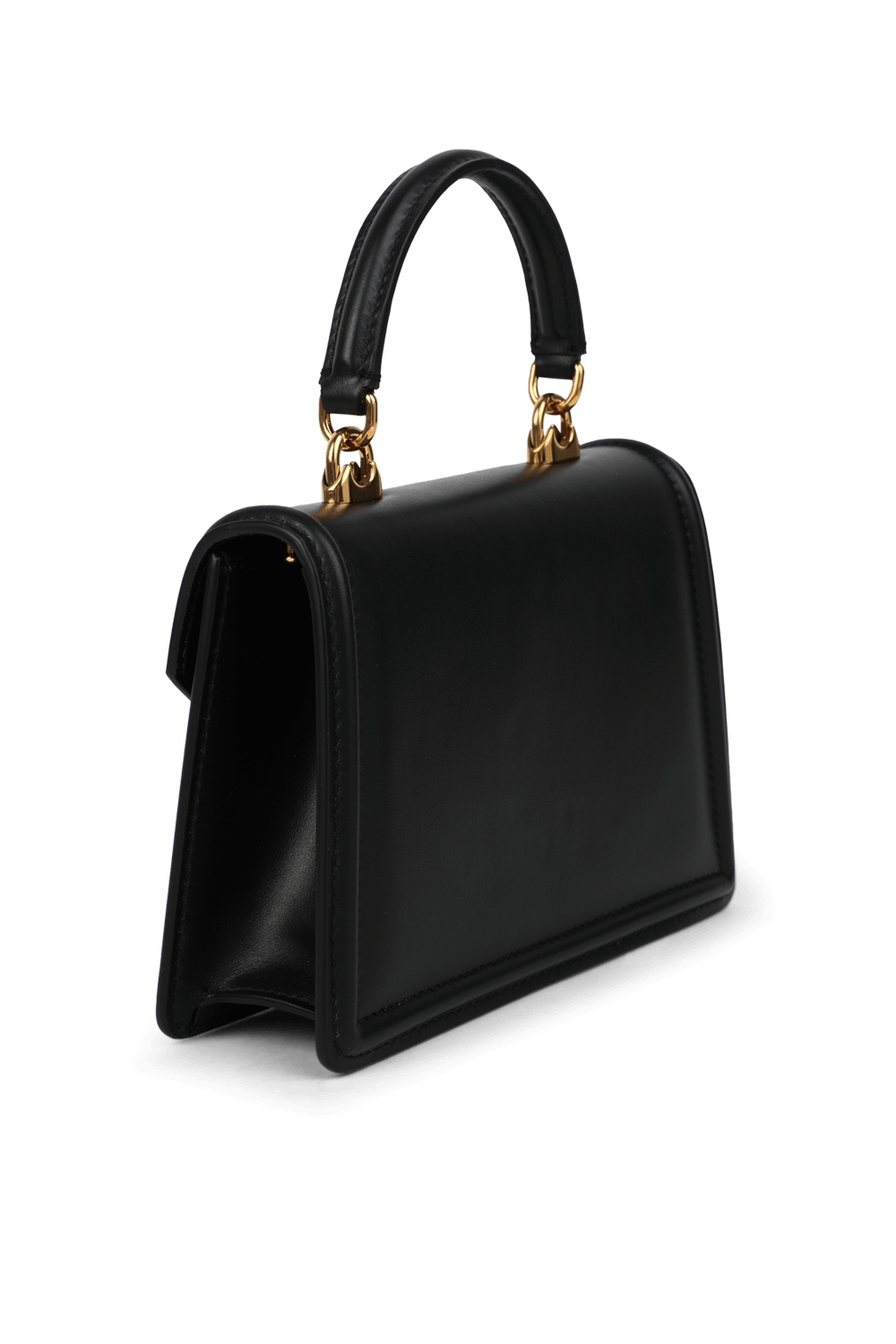 תמונה אחורית של תיק קטן מעור עם אבזם לב מטאלי