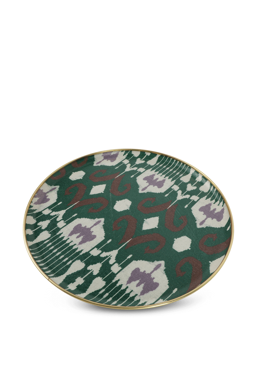 תמונת תקריב של מגש פייברגלאס עגול עם הדפס גראפי ירוק